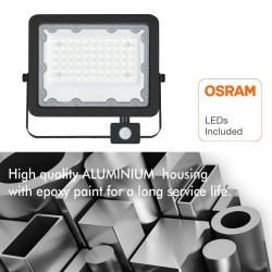 Foco Projector LED 50W NEW  AVANT OSRAM CHIP DURIS E 2835 - Sensor de Movimento PIR