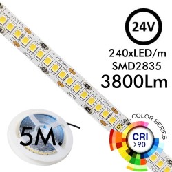 Comprar Fita LED 24V | 240xLED/m | 5m | SMD2835 |3800Lm | 24W/M | CRI90 | IP20  | HIGH LUMENS