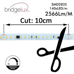 Tira LED 220V | CORTE A MEDIDA |140xLED/m | 50m | SMD2835 | 3040Lm | 19W/M | IP67 | Corte 100cm