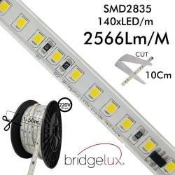 Fita LED 220V | CUSTOM CUT |140xLED/m | 50m | SMD2835 | 3040Lm | 19W/M | IP67| Corte 100cm