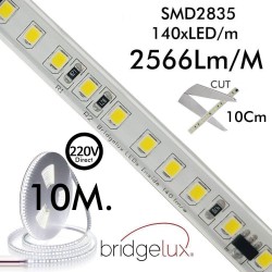 Fita LED 220V | 140xLED/m | 10m | SMD2835 | 3040Lm | 19W/M | IP67