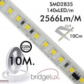 Fita LED 220V | 140xLED/m | 10m | SMD2835 | 3040Lm | 19W/M | IP67