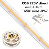 Fita LED COB 220V | 640 LED/m | 10m | FLIP CHIP | 1650Lm |15W/M | CRI90 | IP20