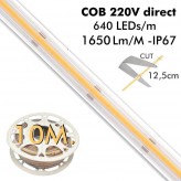 Ruban LED COB 220V | 640 LED/m | 10m | FLIP CHIP | 1650Lm | 15W/M | CRI90 | IP20