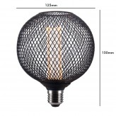 Lâmpada LED - Metal Moderno Preto - 4W - E27 - G125 - Dimmable