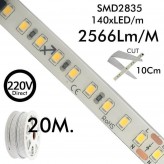 Fita LED 220V | 140xLED/m | 20m | SMD2835 | 2566Lm/M| 19W/M | IP67 | Corte a cada 10cm