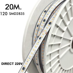 Fita LED 220V | 120xLED/m | 20m | SMD2835 | 1450Lm/M | 14W/M | IP67 | Corte cada 10cm