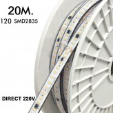 Fita LED 220V | 120xLED/m | 20m | SMD2835 | 1450Lm/M | 14W/M | IP67 | Corte cada 10cm