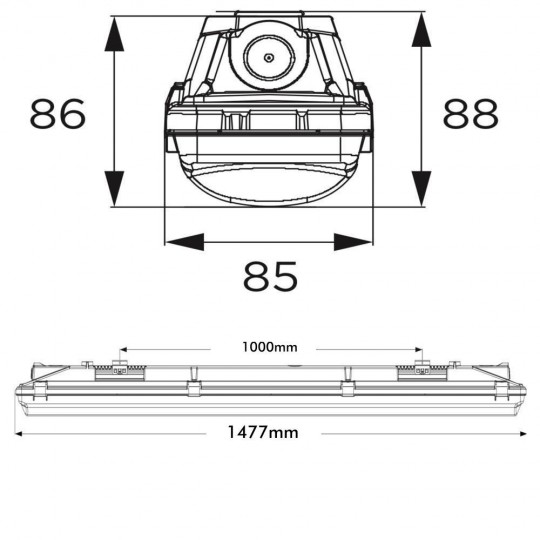 LED Feuchtraumleuchte  Integrierten  -  44W-38W-32W-25W -  OSRAM Driver - 150cm