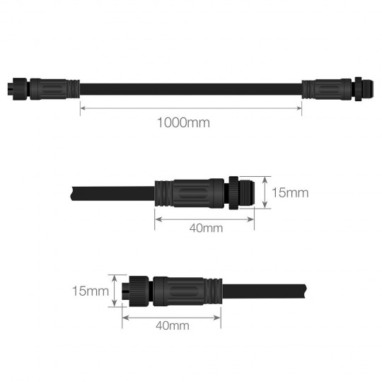 Câble connecteur étanche 12V-24V - IP68 - M8 - Mâle - Femelle