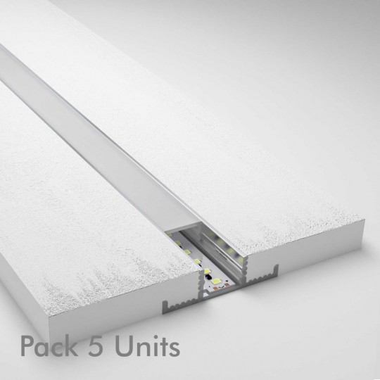 Pack 5 - Perfil de alumínio em U - 2 metros - Integrado em gesso laminado