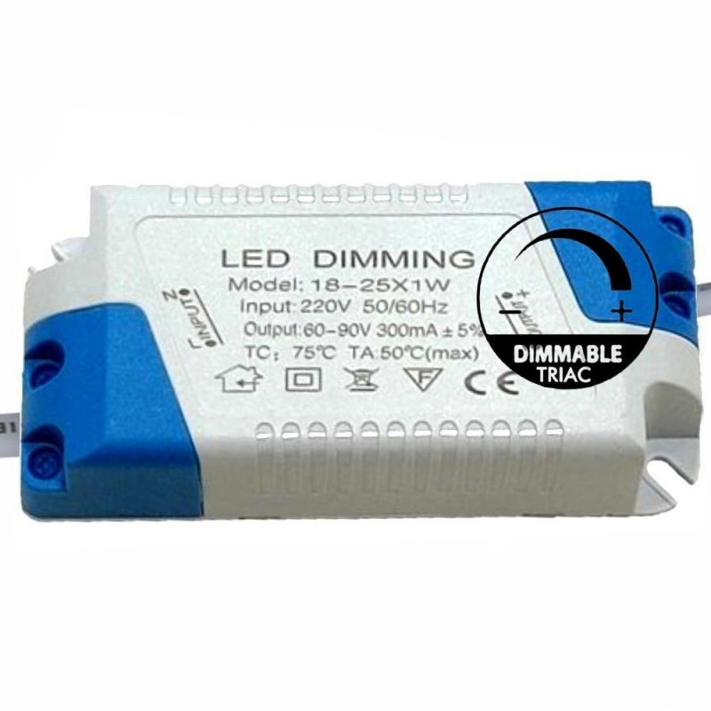 Driver REGULÁVEL Luminárias LED de 18W a 25W - 300mA - TRIAC