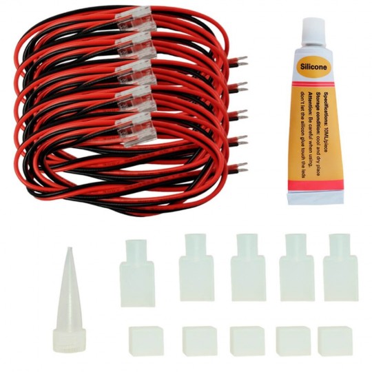 PACK KIT 5 Conectores Transparentes para Tiras LED COB + SMD - 10mm - IP65 + Fundas + Silicona + Tapones Finales