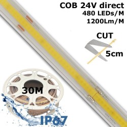 Fita LED COB 24V | 480 LED/m | 30m | FLIP CHIP | 1200Lm |12W/M | CRI90 | IP20