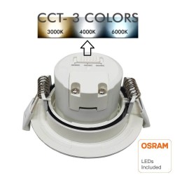 7W White and Silver Round LED Downlight - OSRAM CHIP - CCT