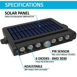 Foco Solar LED orientável - 5W-  Sensor de movimento -  4000K