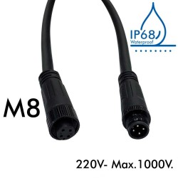 Cable conector Estanco 12V-24V - IP68 - M8 - Macho – Hembra