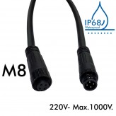 Waterproof Connector Cable 12V-24V - IP68 - M8 - Male - Female
