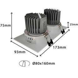 Downlight LED 30W - Ajustável - BRANCO Dobro - CRI+92 - UGR13