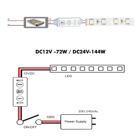 Mini Controlador Dimmer Tira Led Monocolor 12V/24V  DC