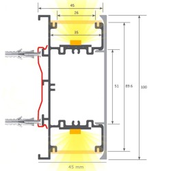 Aplique Lineal LED - WASHINGTON GRIS - 0.44m - 0.94m - 1.44m - 1.94m - IP54