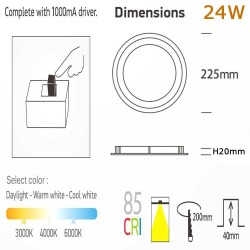 Encastrável 24W Circular - OSRAM CHIP DURIS E 2835 - CCT -  UGR19