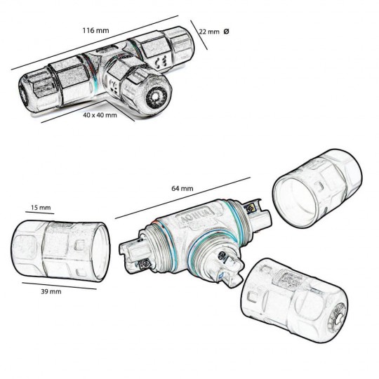 Conector de cabo em T IP67&quot;&quot;